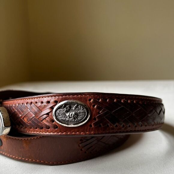 Vintage Western Leather Deer Belt Silver Buckle Conchos Braided Size 42 - Picture 8 of 11